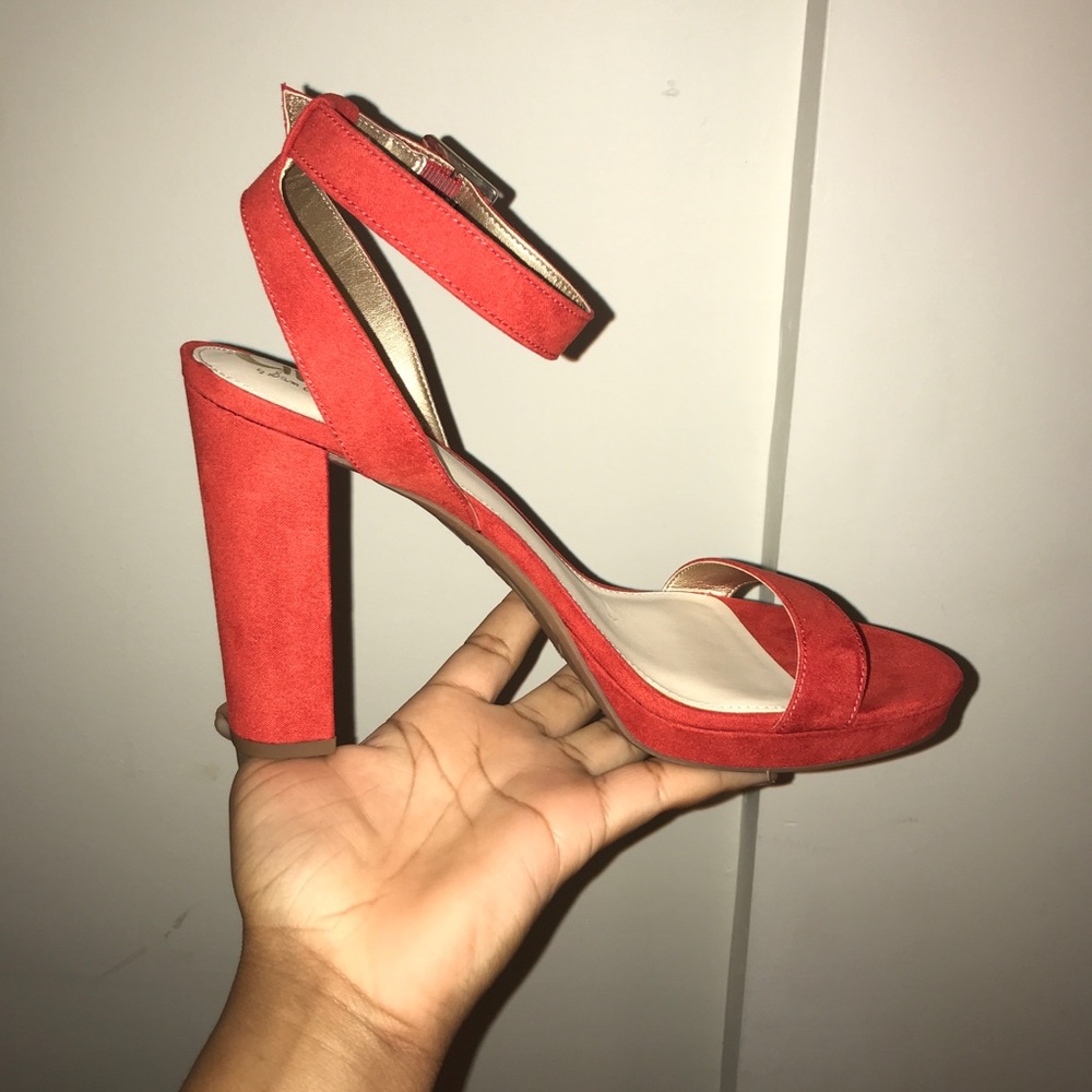Red Ankle Strap Heels (NEVER WORN)